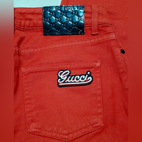 Gucci Logo GG Monogram Badge red Jeans - Picture 6 of 14